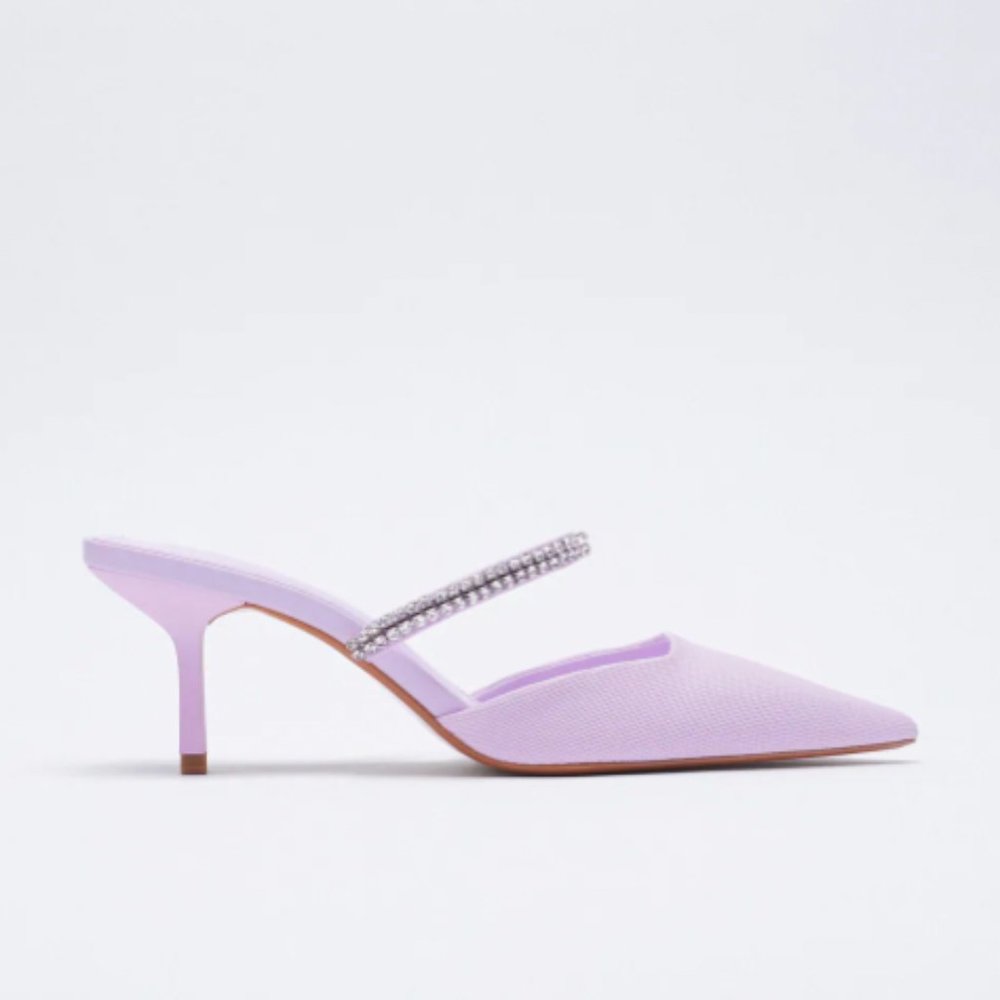 NEW Zara Sparkly Heeled Mules 38 7.5